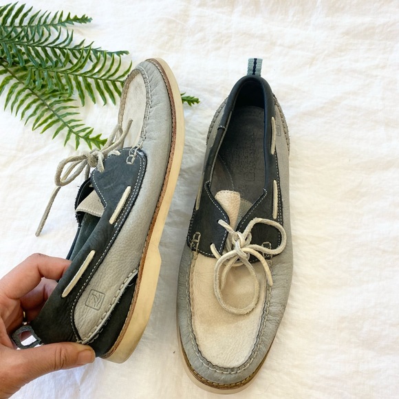 SPERRY Top-Sider Blue & Grey Leather Boat Shoes - Picture 3 of 14